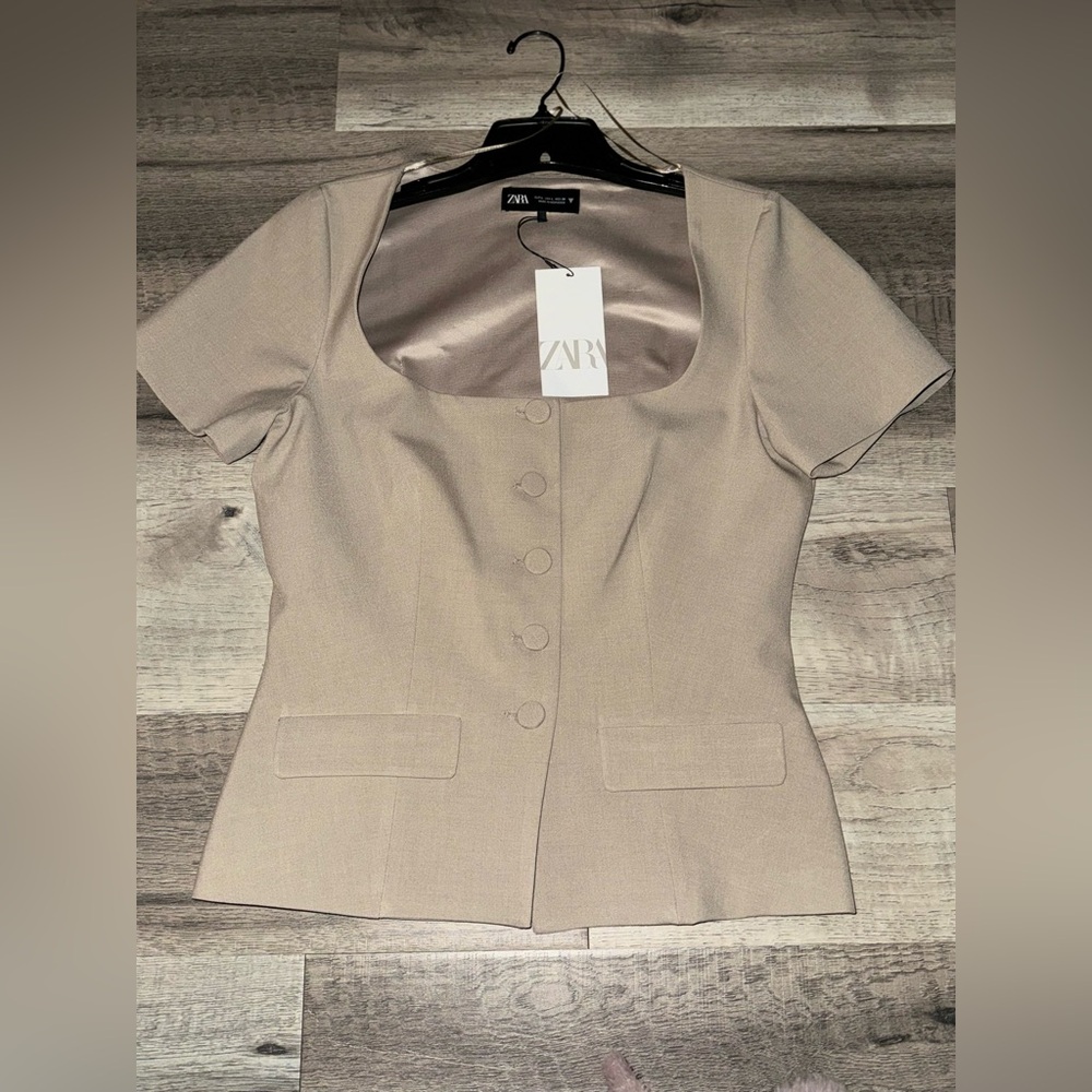 Zara Beige Button Down Top Brand New W/Tags!